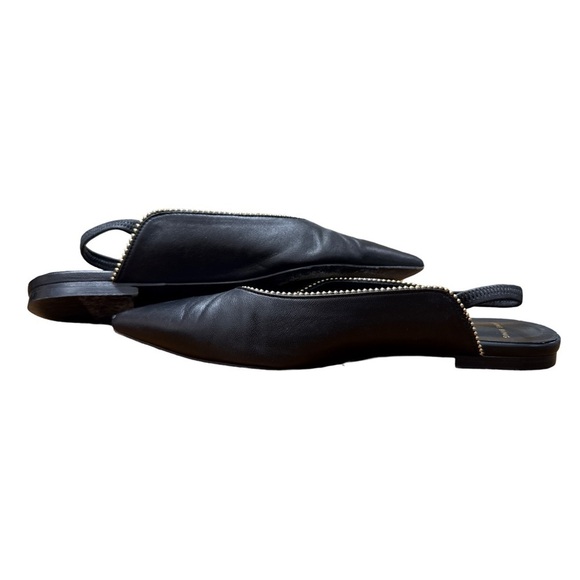 Anine Bing • Callie Slingback Gold Studded Pointed Toe Black Leather Flats 38 - Picture 13 of 13